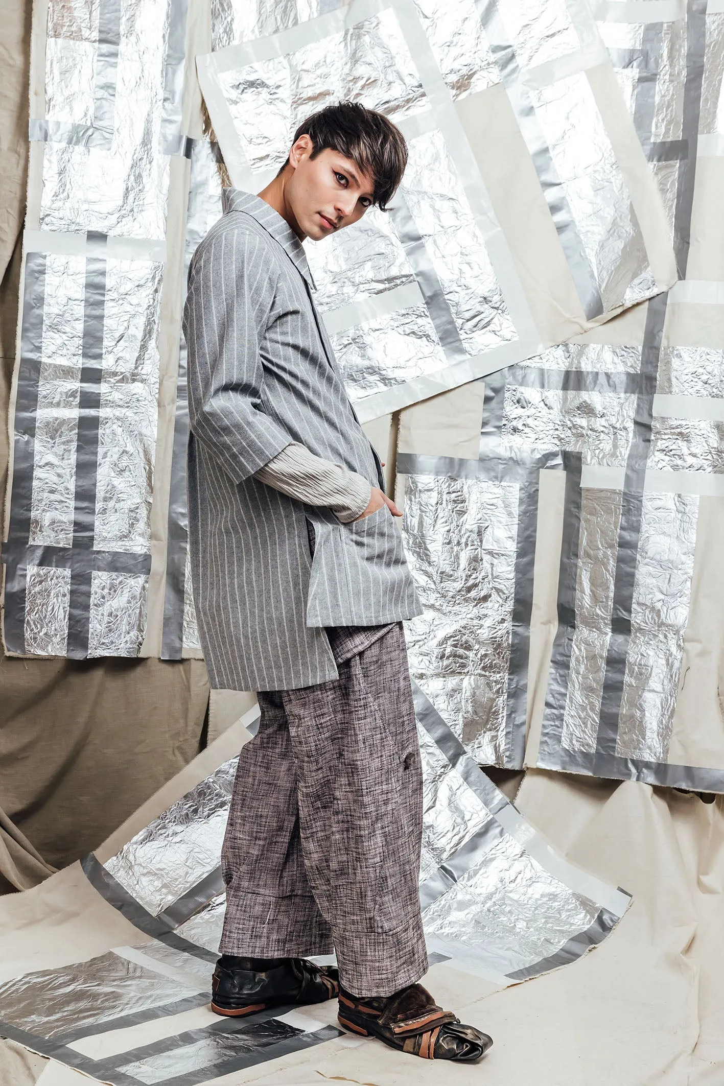 AW23 SIDD TUNIC SHIRT - ASH PINSTRIPE