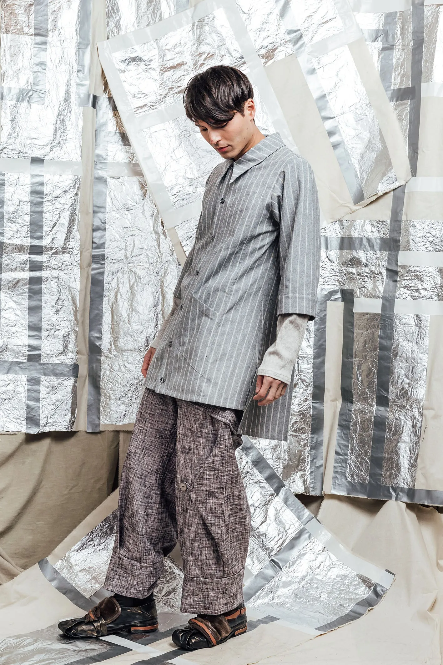 AW23 SIDD TUNIC SHIRT - ASH PINSTRIPE