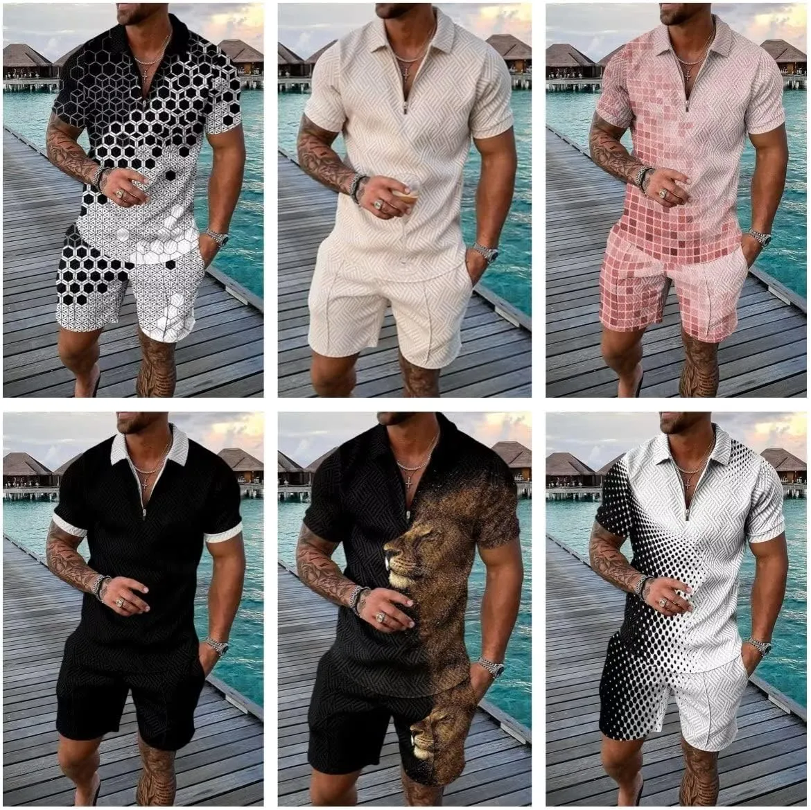 BIRW Mens Short Sets 2 Piece Outfits Polo Shirt Fashion Summer Tracksuits Casual Set Short Sleeve and Shorts Set for Men