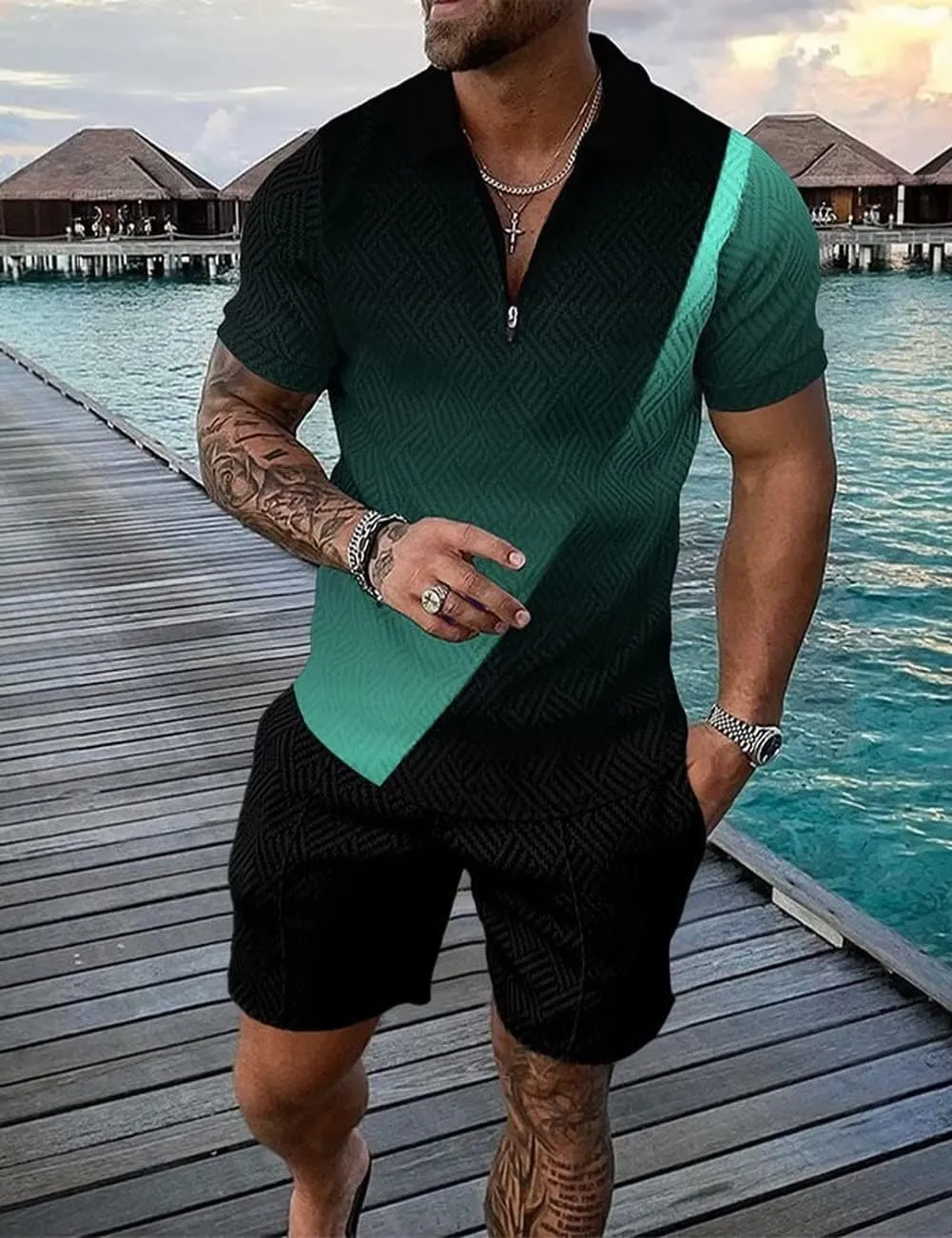 BIRW Mens Short Sets 2 Piece Outfits Polo Shirt Fashion Summer Tracksuits Casual Set Short Sleeve and Shorts Set for Men