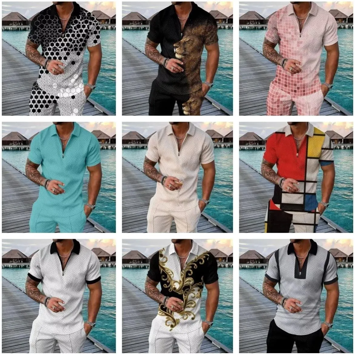 BIRW Mens Short Sets 2 Piece Outfits Polo Shirt Fashion Summer Tracksuits Casual Set Short Sleeve and Shorts Set for Men