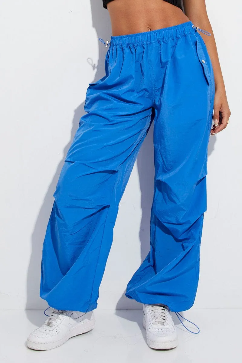Blue Parachute Cargo Pants Low Rise