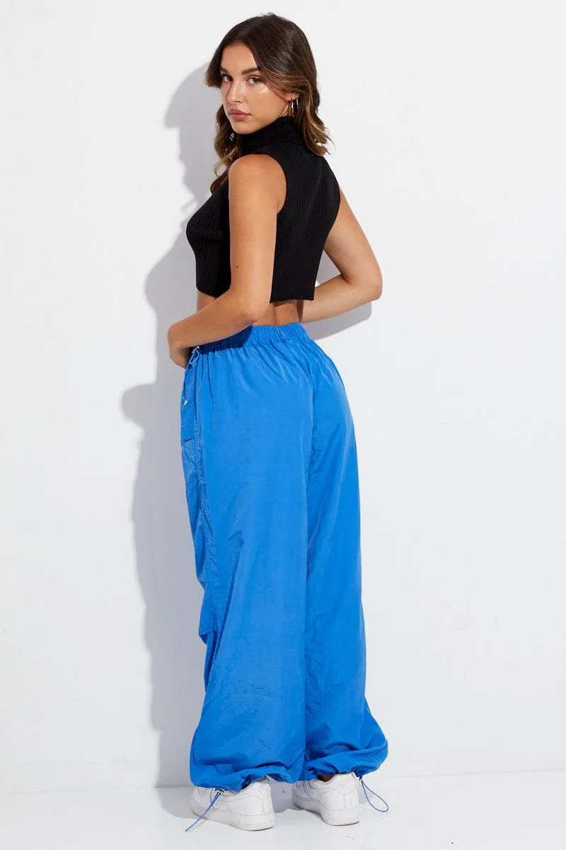 Blue Parachute Cargo Pants Low Rise