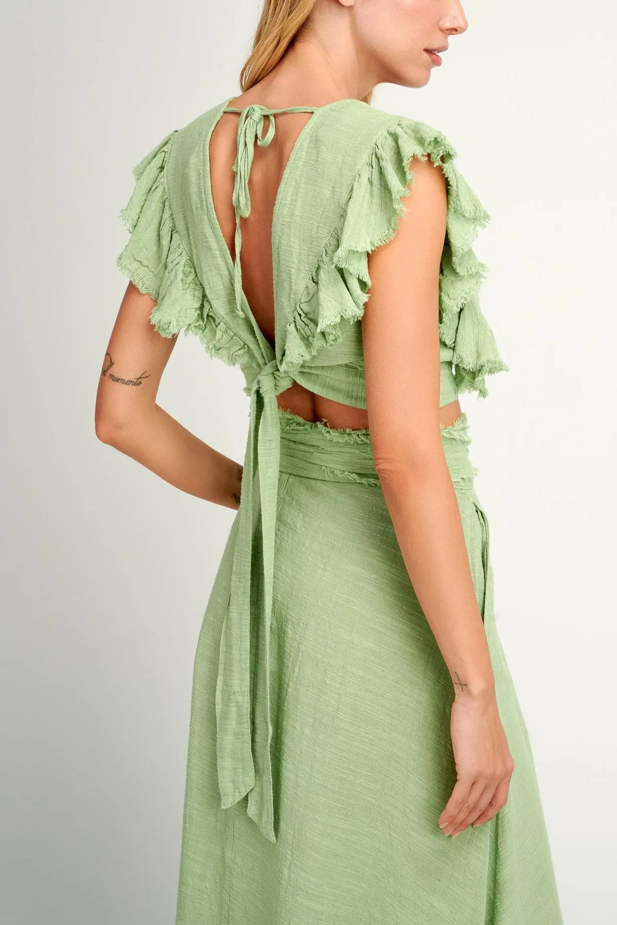 CROP TOP WITH RUFFLES "MALIA" PISTACHIO