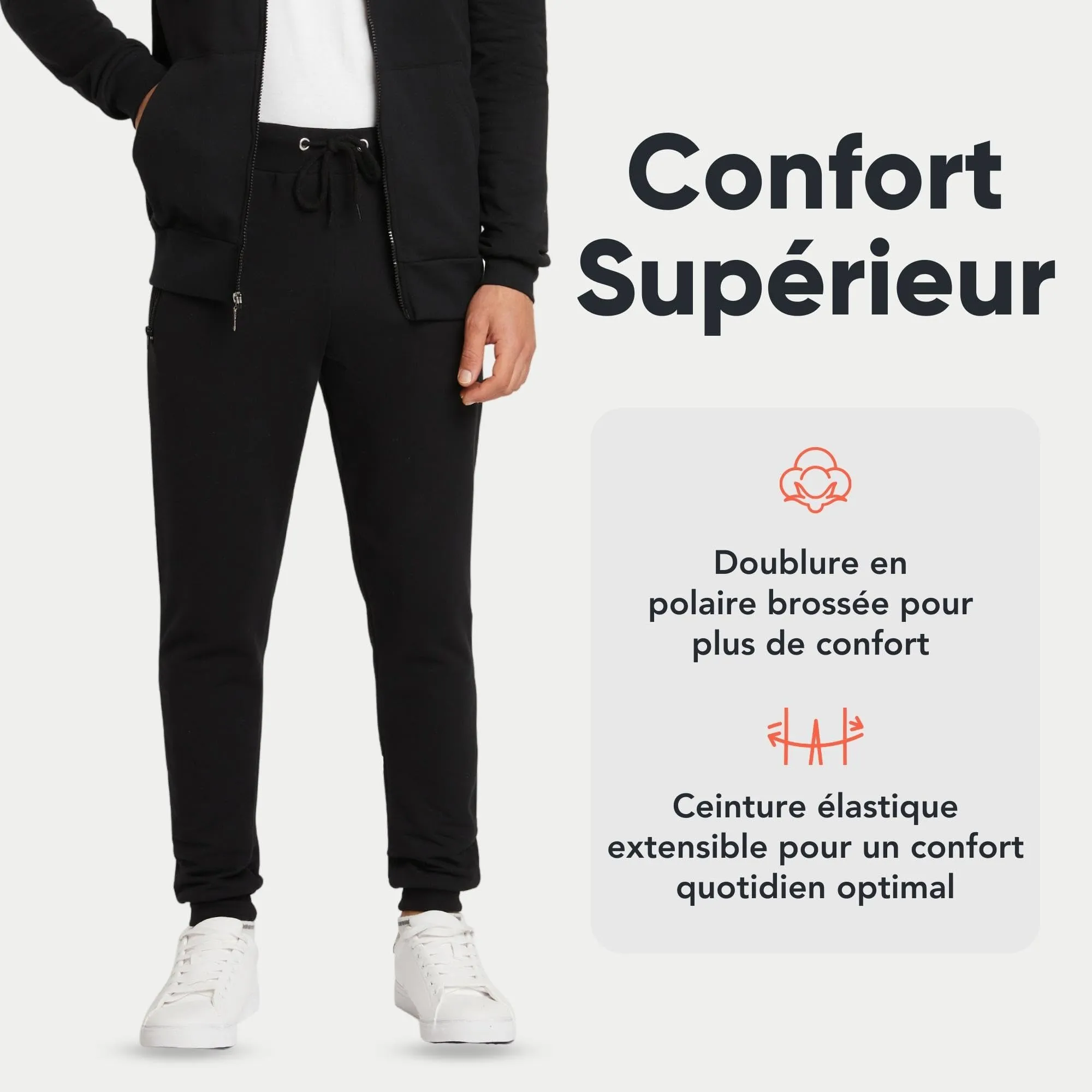 FM London Slim - Pantalon de Jogging Coupe ajuste pour Hommes  Poches zippes