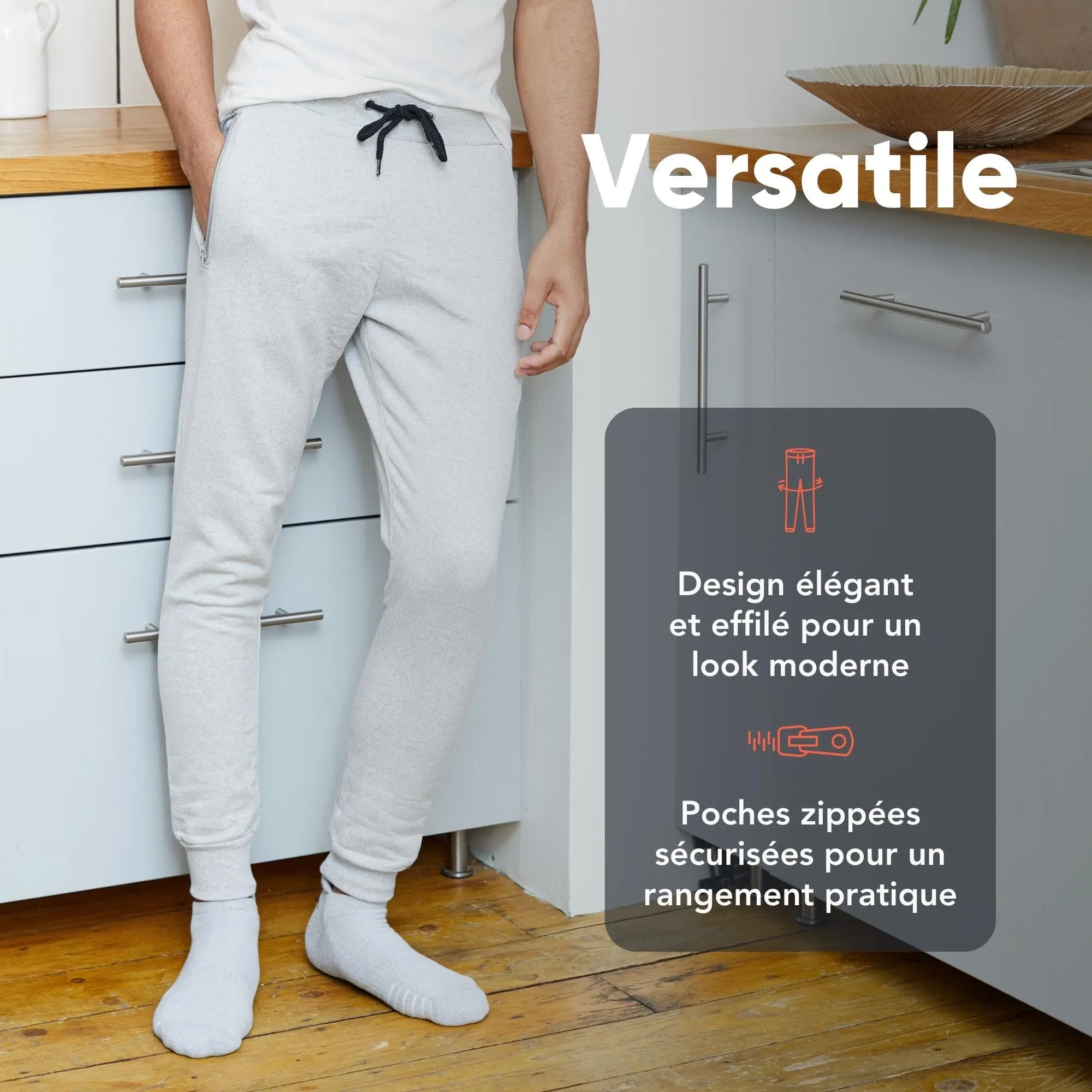 FM London Slim - Pantalon de Jogging Coupe ajuste pour Hommes  Poches zippes