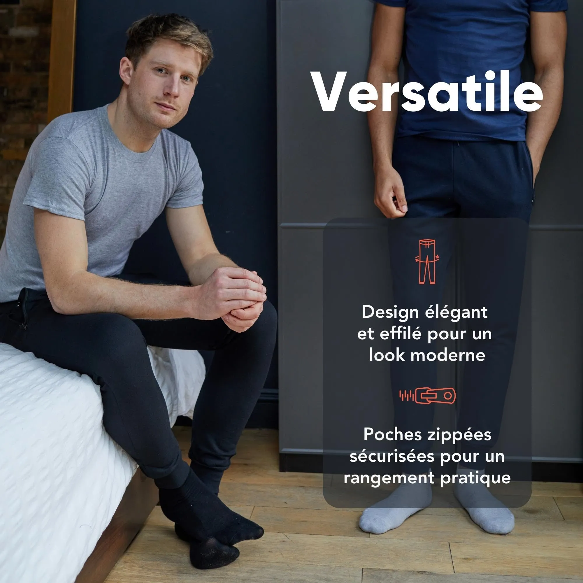 FM London Slim - Pantalon de Jogging Coupe ajuste pour Hommes  Poches zippes
