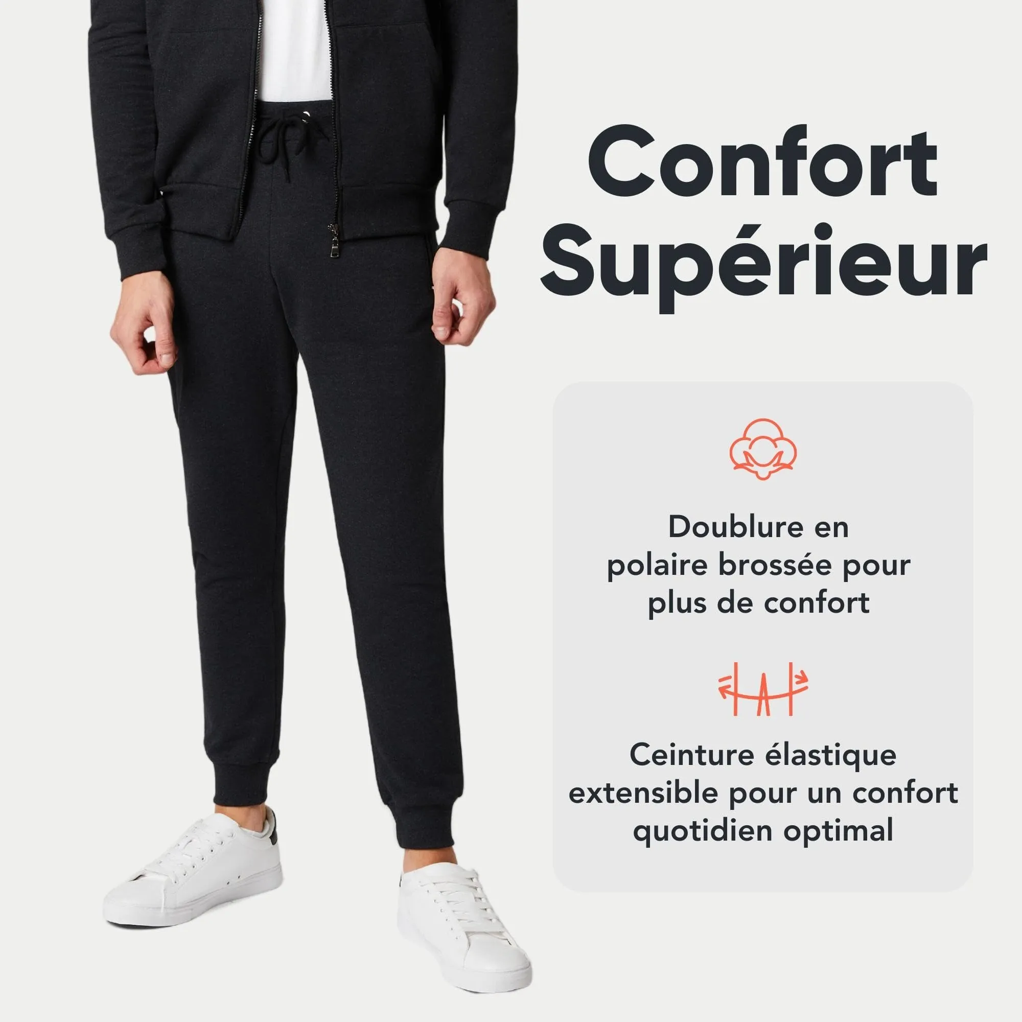 FM London Slim - Pantalon de Jogging Coupe ajuste pour Hommes  Poches zippes