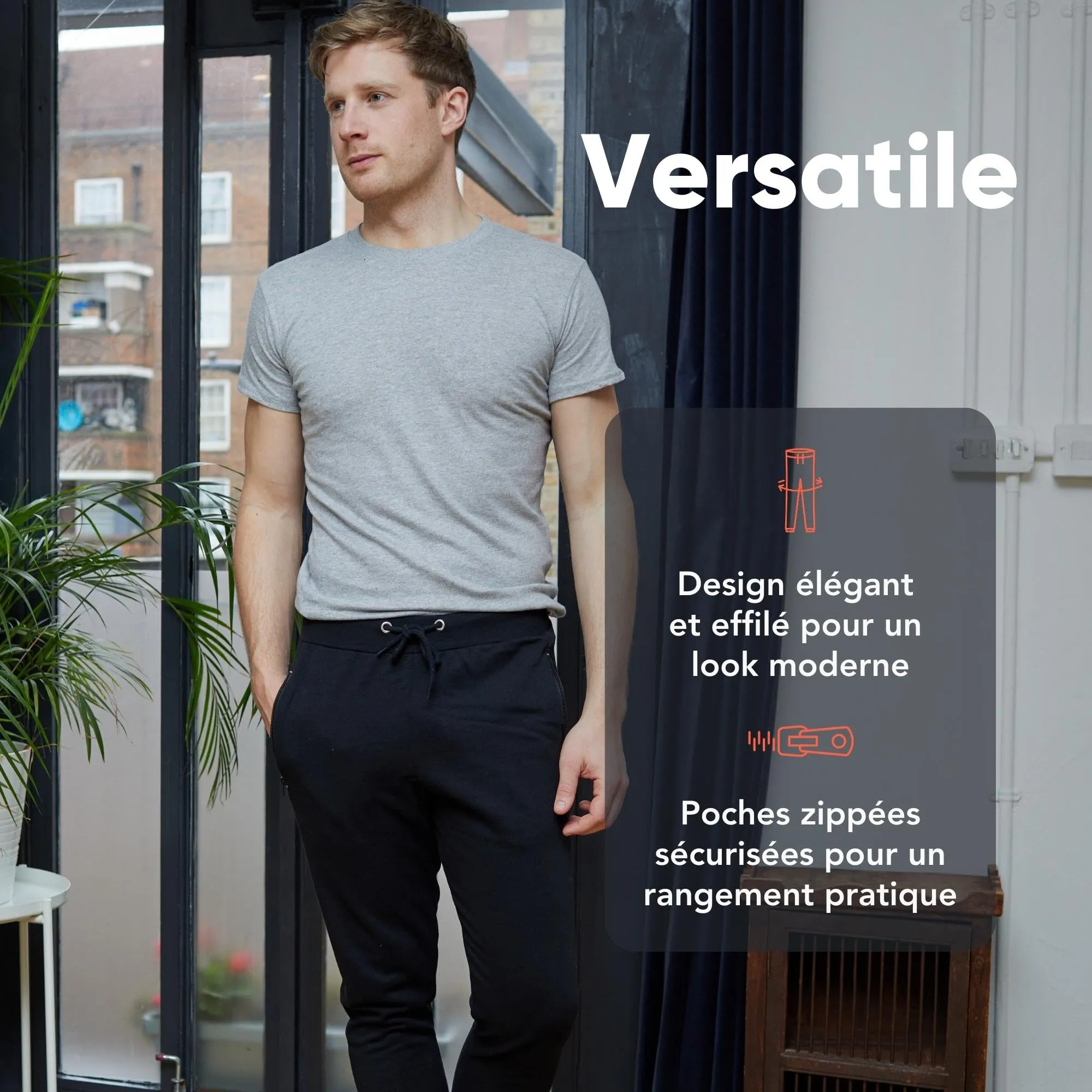 FM London Slim - Pantalon de Jogging Coupe ajuste pour Hommes  Poches zippes