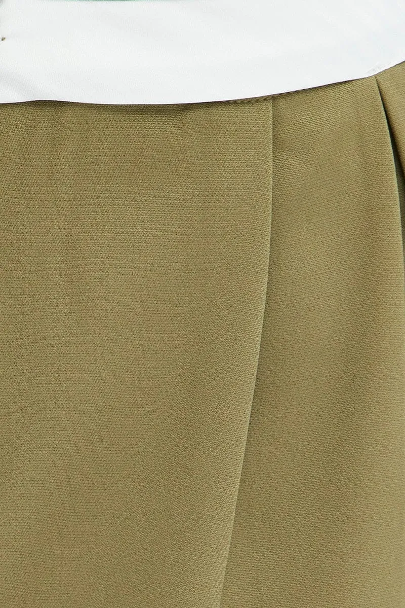 Green Wide Leg Pants Turn Down Waist Low Rise