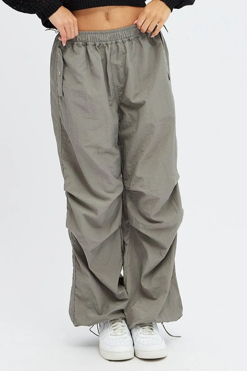 Grey Parachute Cargo Pants Low Rise