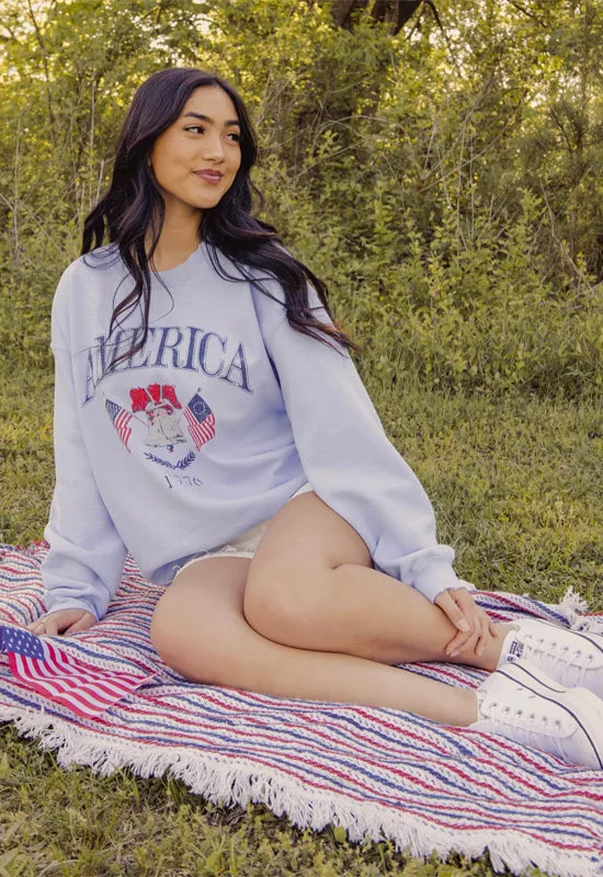 LivyLu - Thrifted 4th of July American Bell Sweatshirt Light Blue