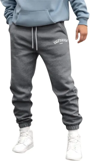Mens Fleece Pants Printed Slim Fit Elastic Waist High Waisted Sweatpants Casual Training Velvet Sports Trousers