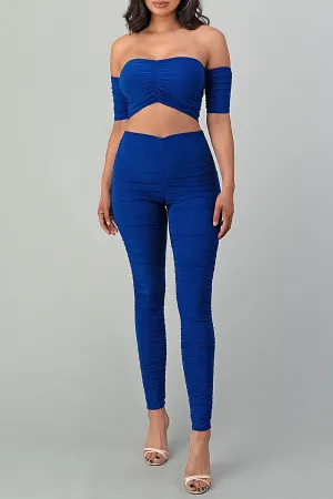 Nikki Off Shoulder Ruched Royal Blue Set