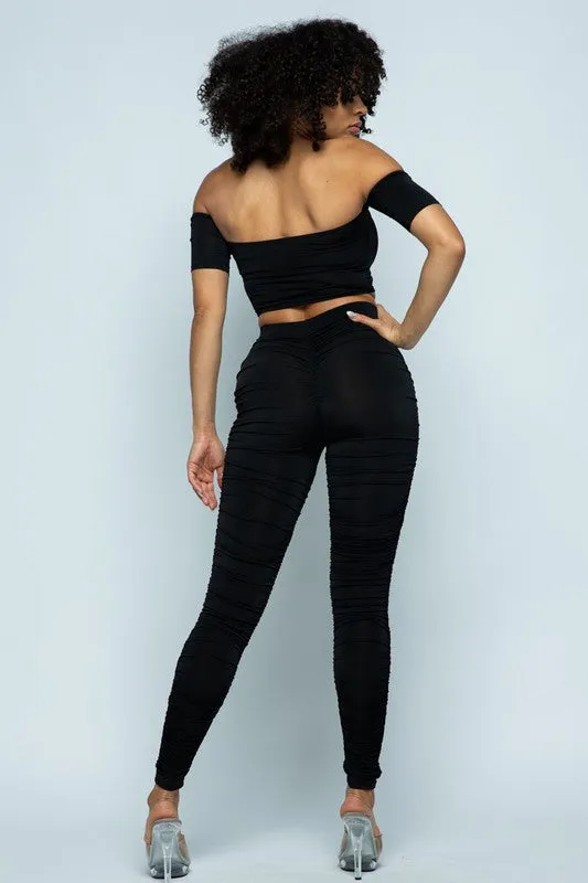 Nikki Off Shoulder Ruched Royal Blue Set