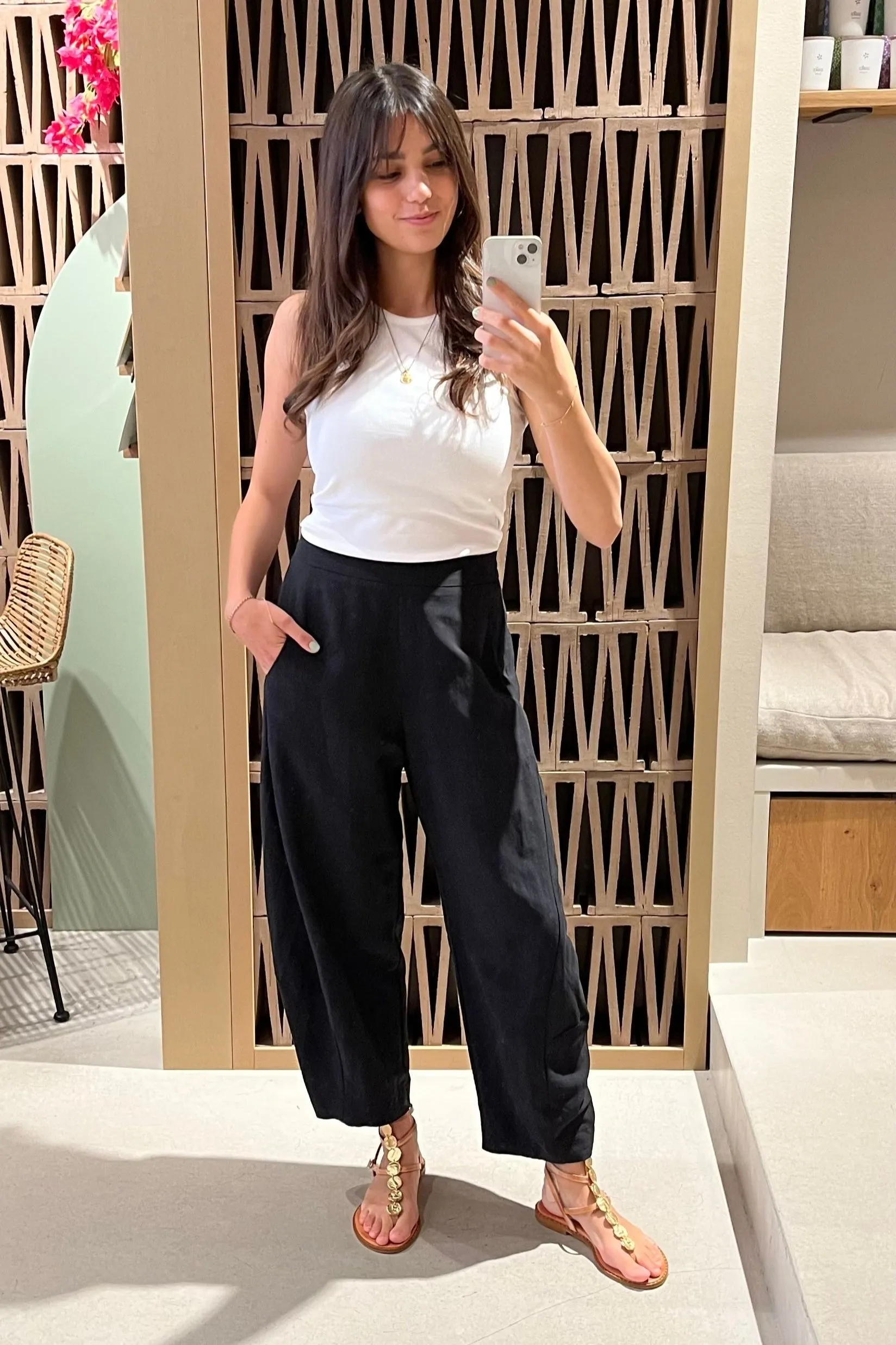 OVERSIZED CROPPED HIGHWAIST PANTS BLACK