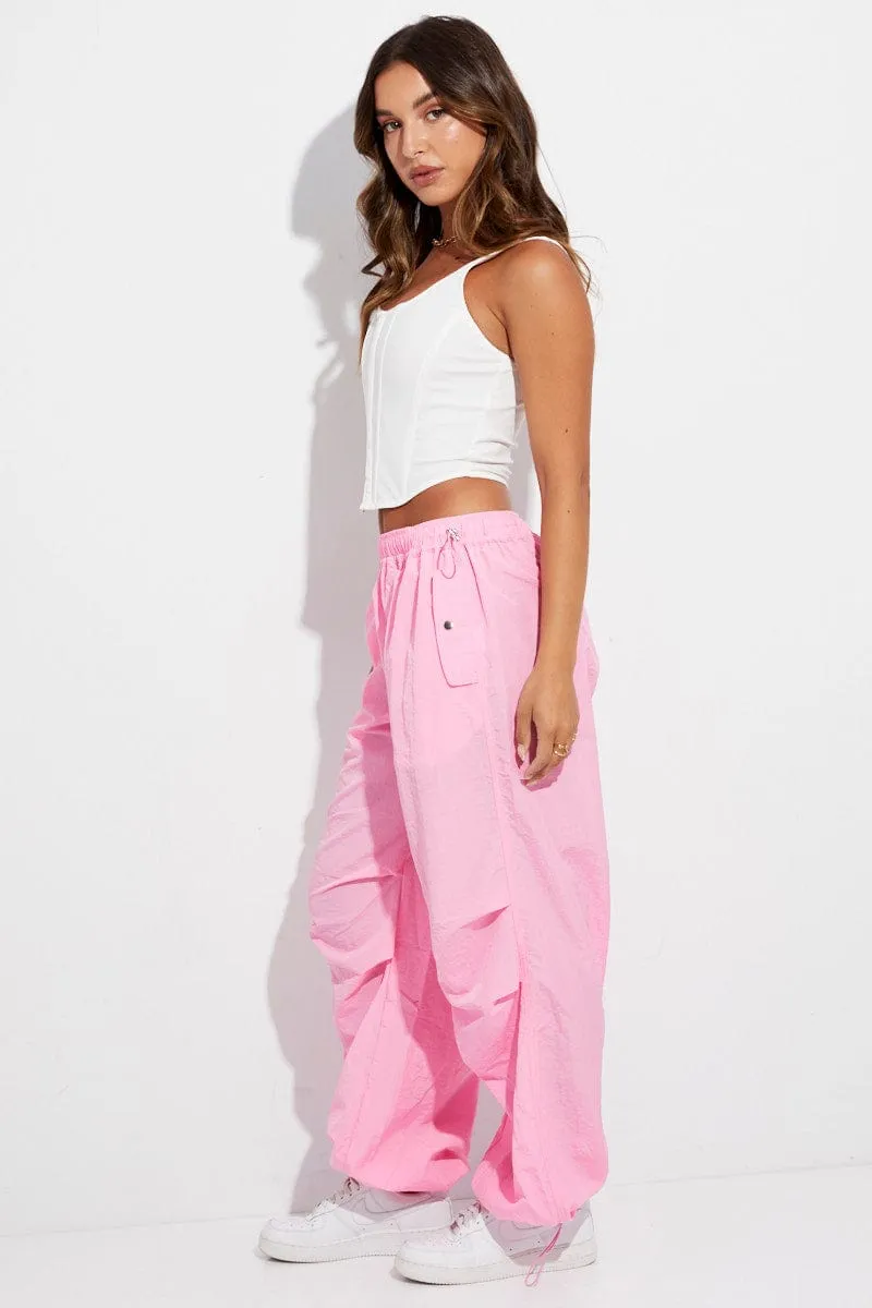 Pink Parachute Cargo Pants Low Rise