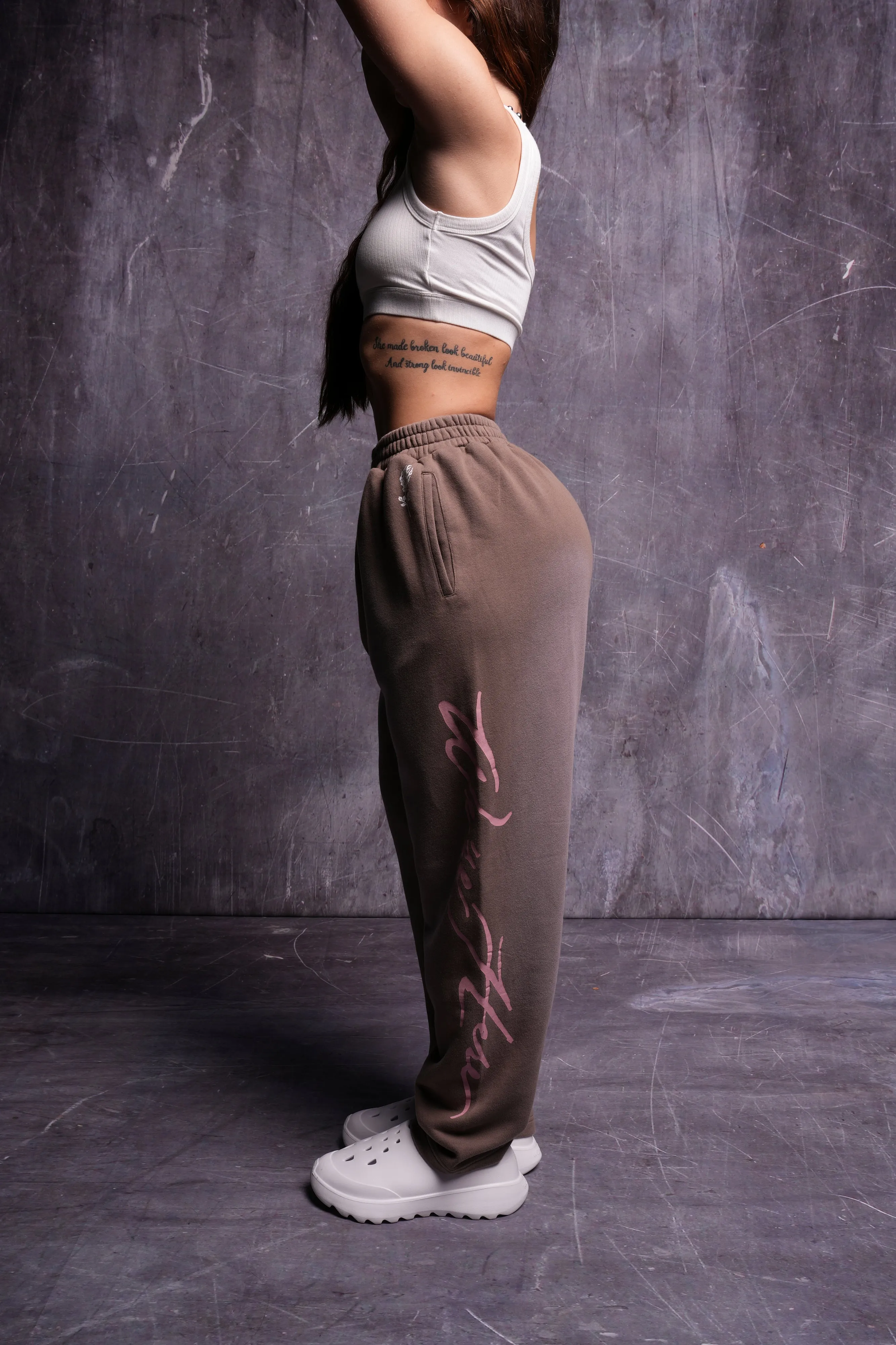 Roses While We're Here She Kumite Sweat Pants in Mojave Brown Sun Fade