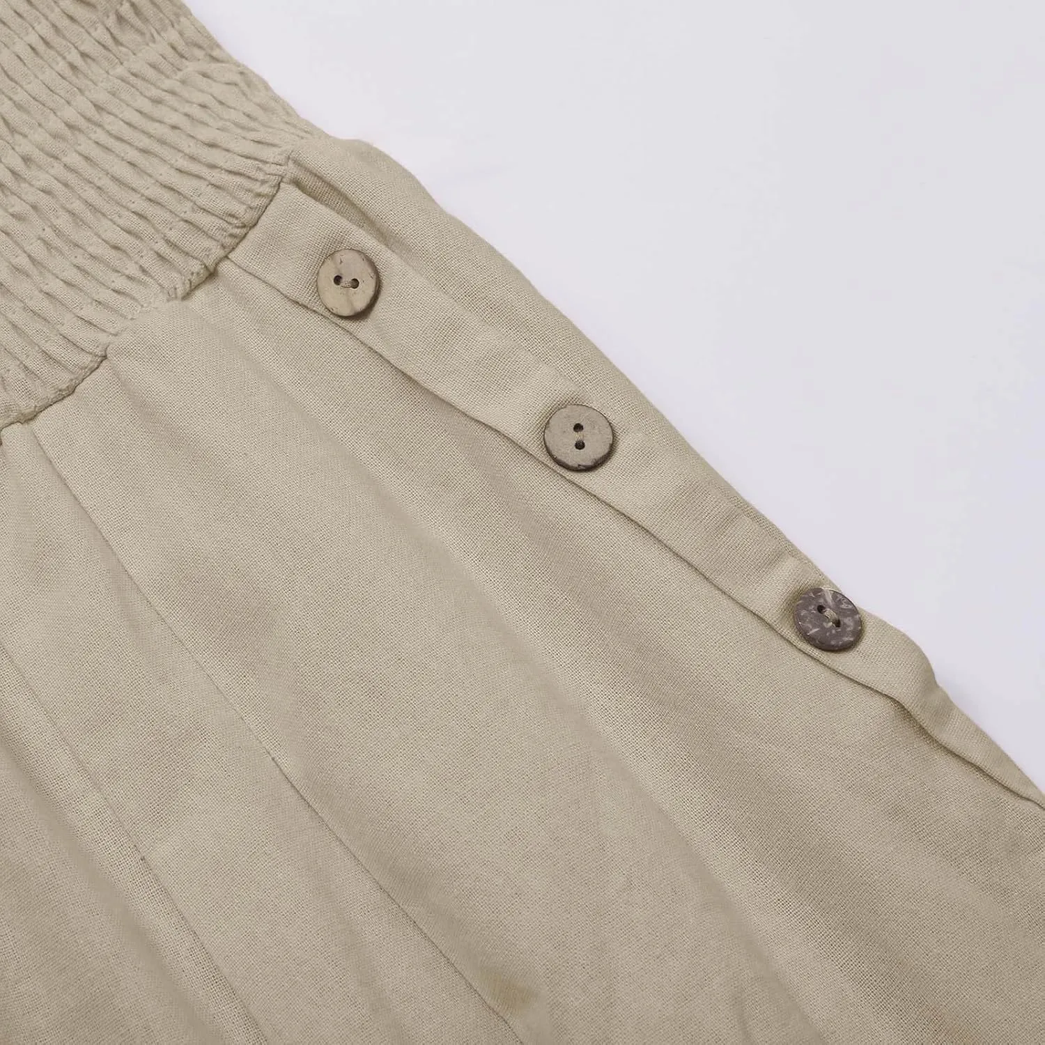 Women's Casual Linen Palazzo Pants Smocked Elastic Waist Summer Boho Wide Leg Long Flowy Lounge Trousers with Pockets